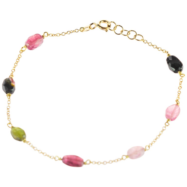 Buy Multicolored Oval Tourmaline Gemstone Bracelet With 14K Gold Filled  Beads and Clasp Online in India - Etsy