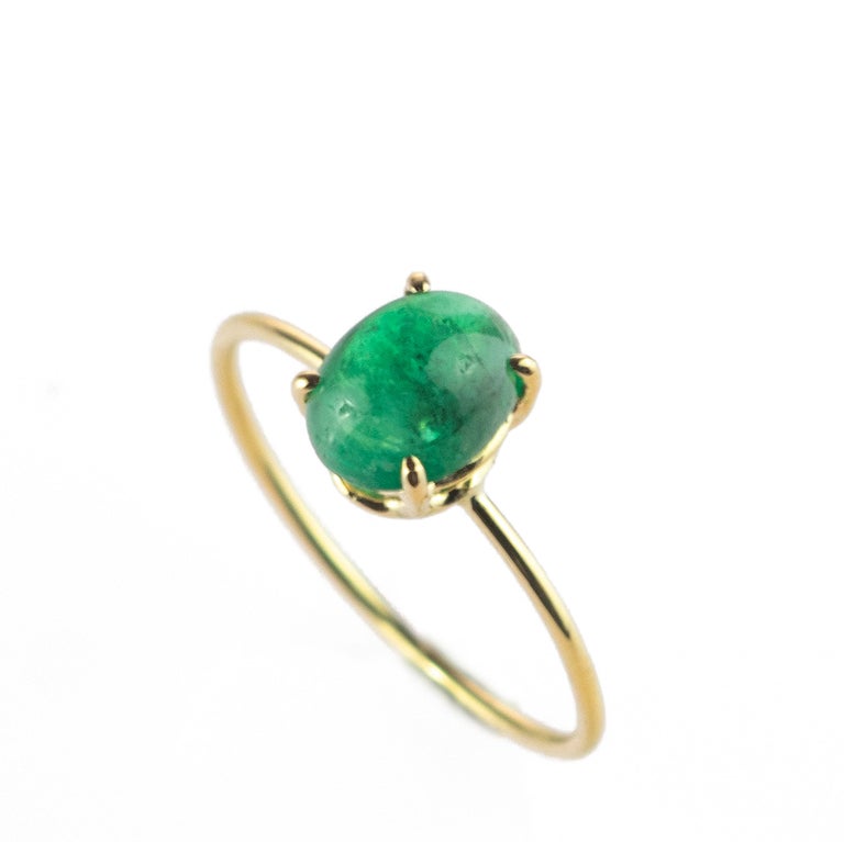 Oval Cabochon Emerald Ring Diamond Halo Large Swirls Design Ring