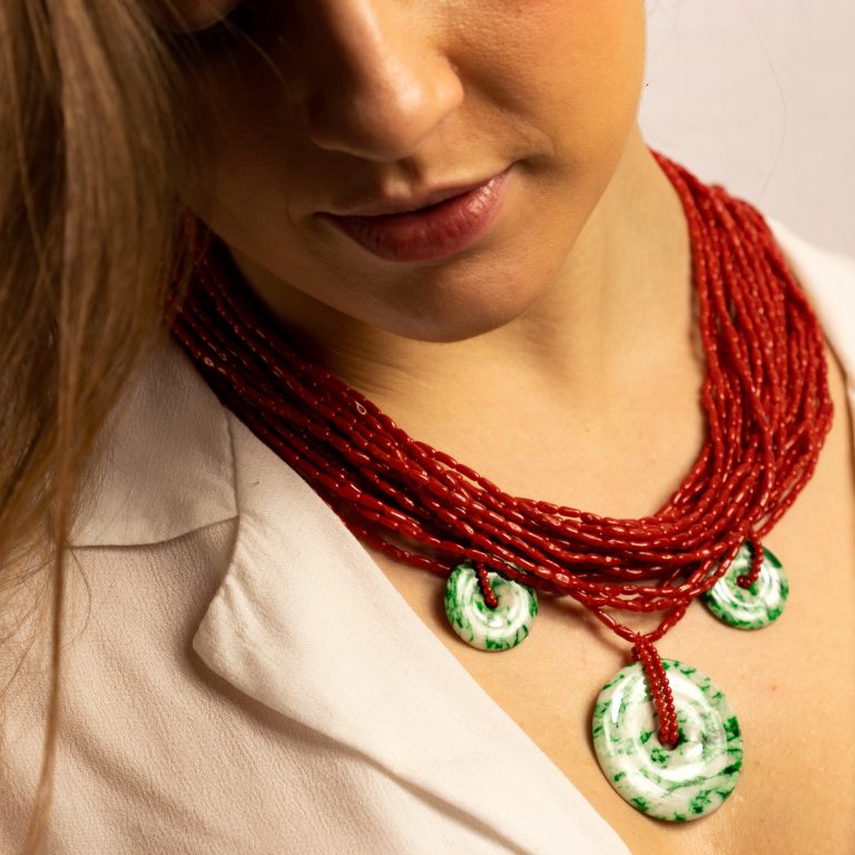 Red Coral Necklace with Jade - Intini Jewels